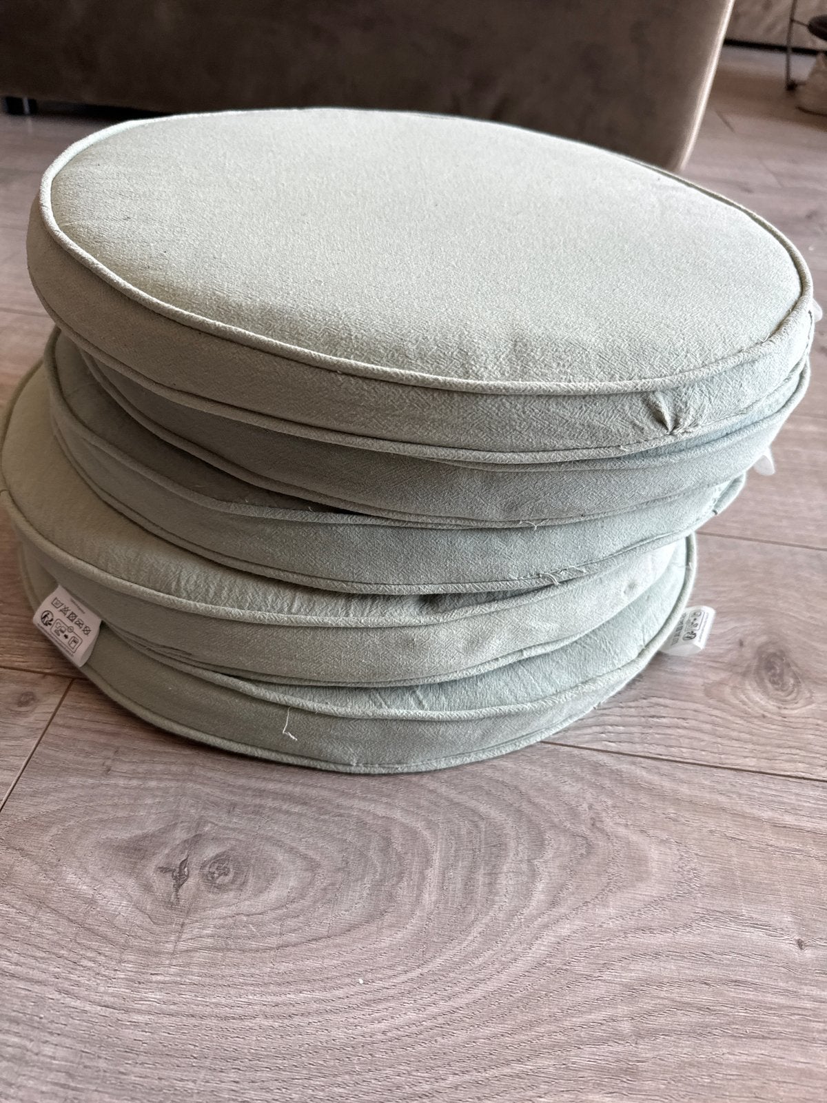 Set van 7 ronde zitkussens - groen en beige, Ophalen, Overige merken, Gebruikt, Meerkleurig