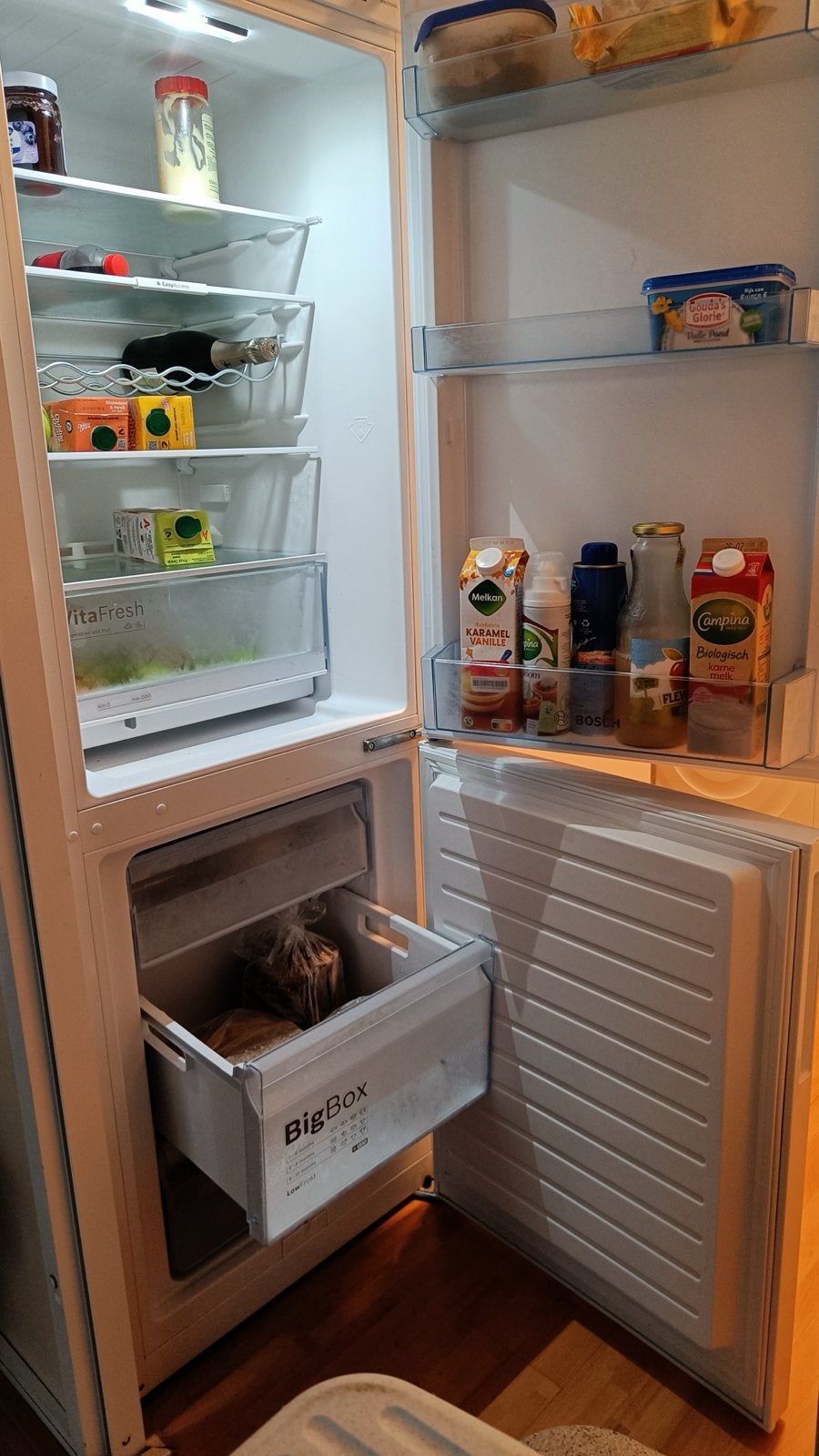 Bosch Koel-vriescombinatie met BigBox vrieslade, Witgoed en Apparatuur, Koelkasten en IJskasten, Gebruikt, Met aparte vriezer