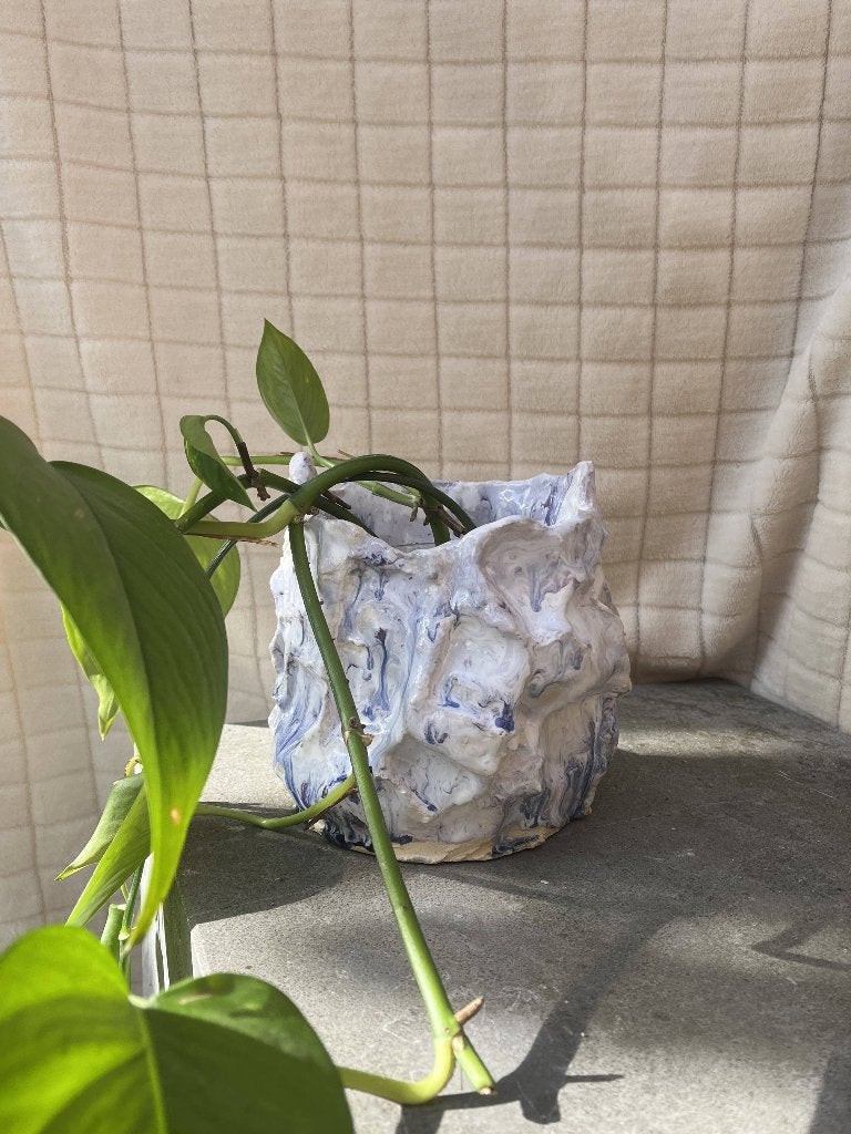 Handgemaakte keramieken plantenpot/vaas – paars marmerlook, Ophalen of Verzenden