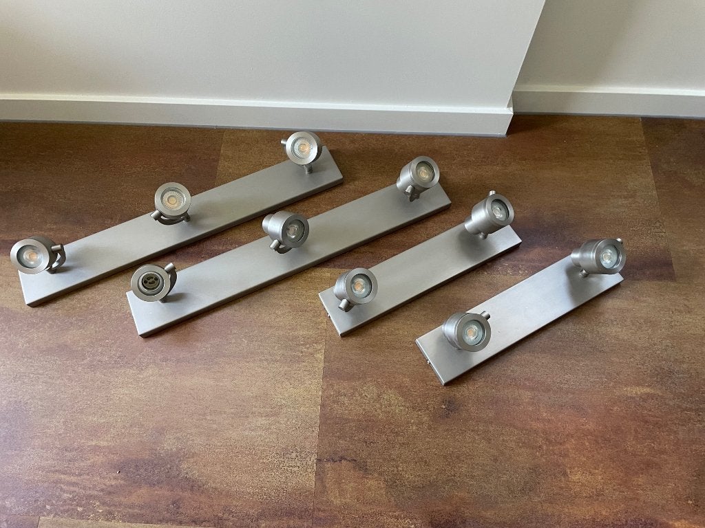 Plafondspots RVS, Led GU10 (2x2 en 2x3 spots), Huis en Inrichting, Lampen | Spots, Ophalen, Gebruikt, Geschikt voor plafondmontage