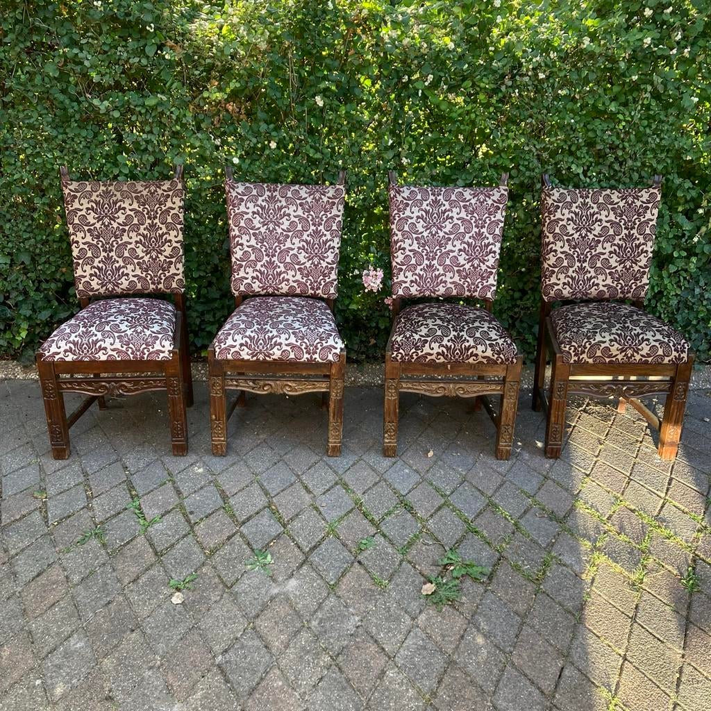 Vintage eetkamerstoelen - set van 4 met prachtige bekleding, Ophalen