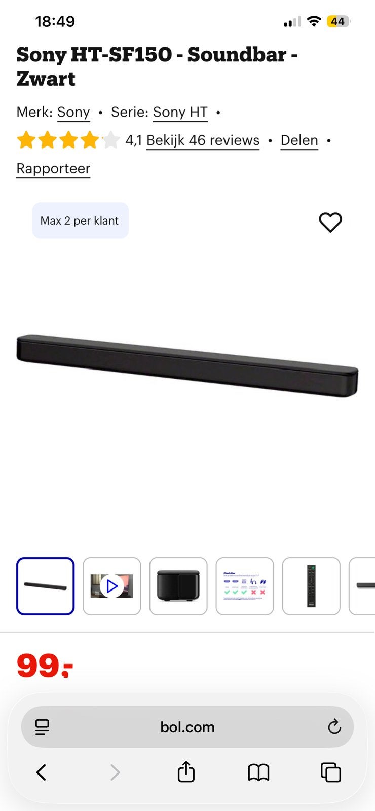 Sony HT-SF150 soundbar, Ophalen, Zo goed als nieuw