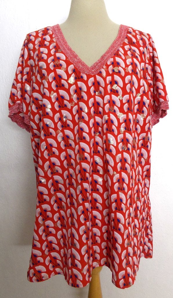 Leuke rode print top van Paprika! L, Verzenden, Maat 42/44 (L), Zo goed als nieuw, Korte mouw
