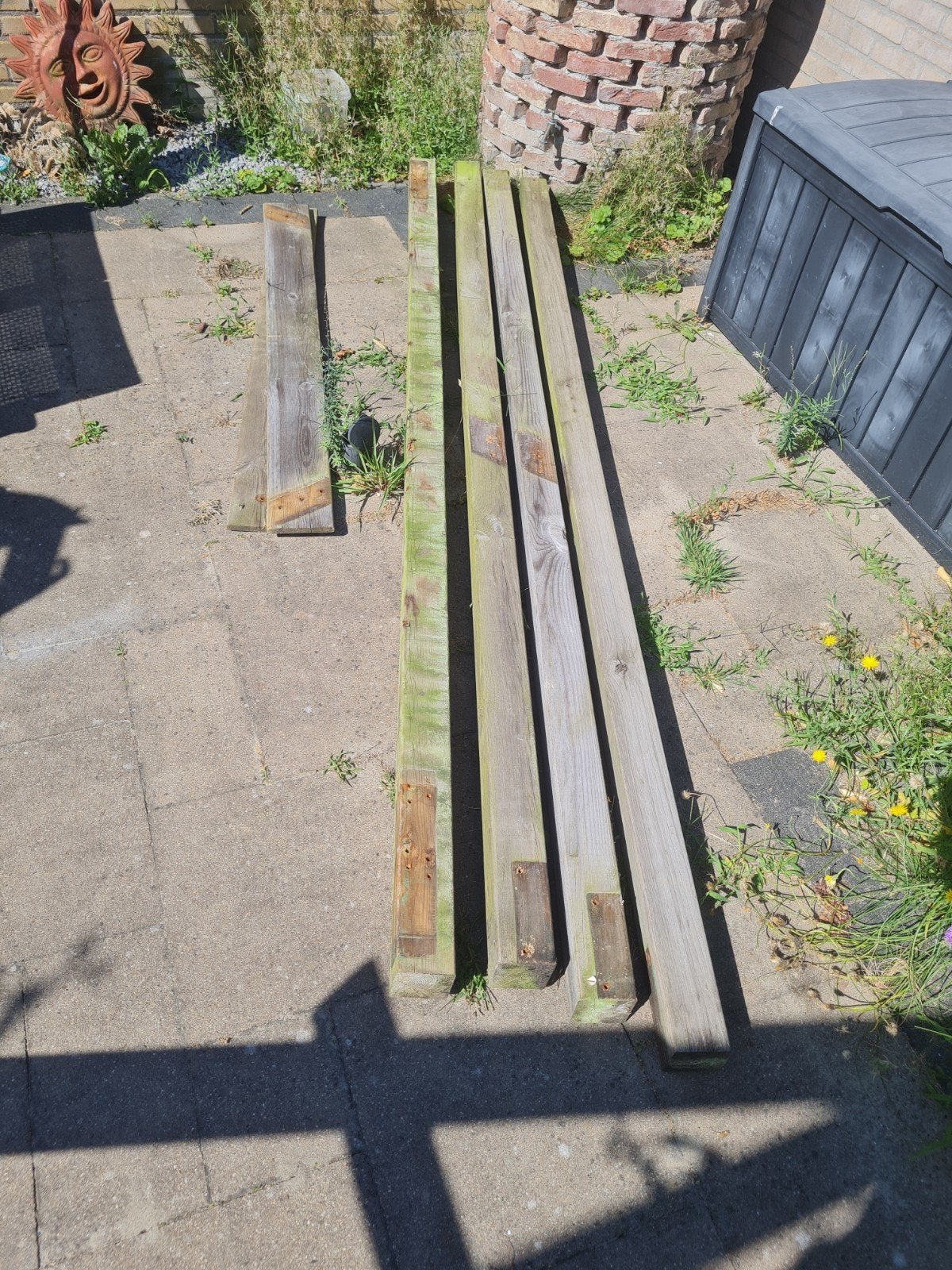 Tuinbalken en planken (oud schommel), Tuin en Terras, Palen, Balken en Planken, Ophalen, Gebruikt, 250 cm of meer, Balken