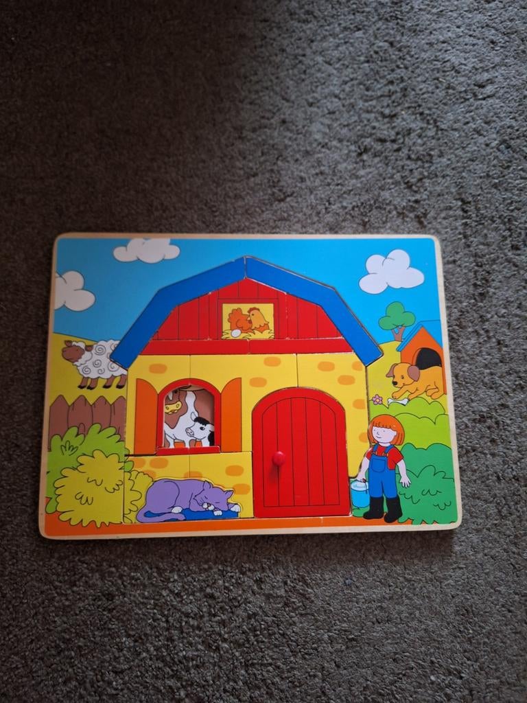 Houten Boerderij Puzzel - Uitdagend!, 2 tot 4 jaar, 10 tot 50 stukjes, Ophalen of Verzenden, Zo goed als nieuw