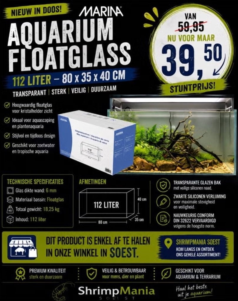 MARINA Aquarium Floatglass 112 Liter – 80x35x40 cm, Dieren en Toebehoren, Ophalen, ., Nieuw, Overige merken