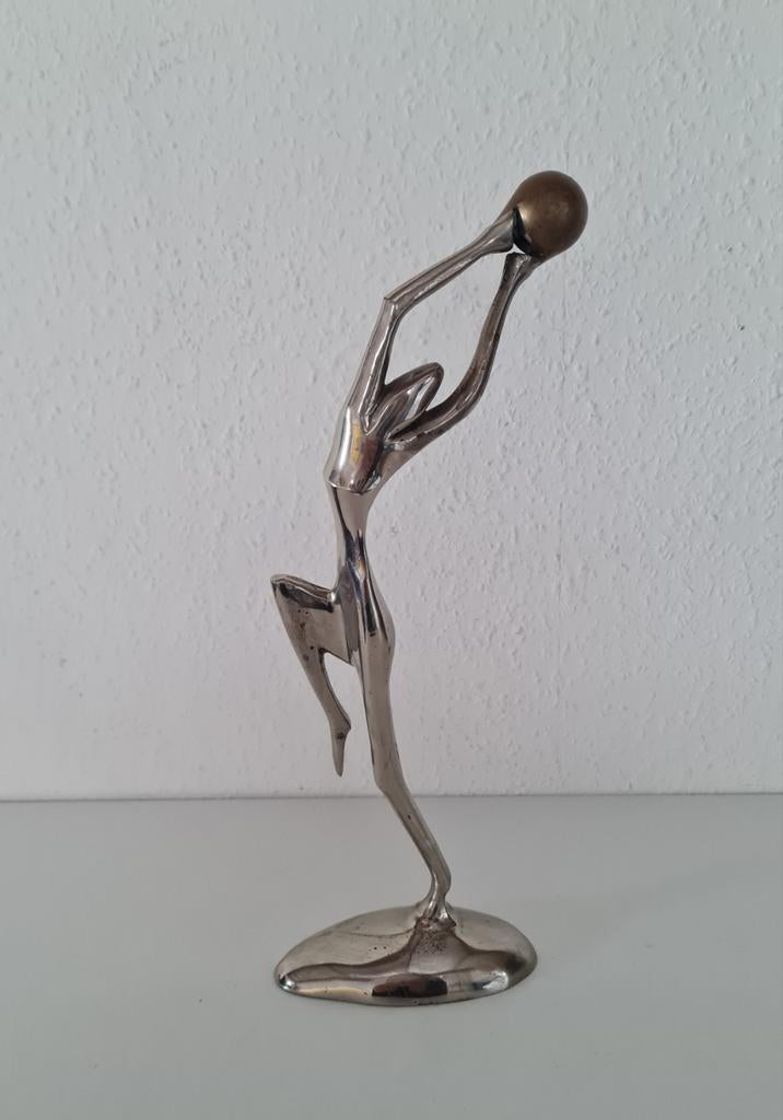 Art Deco Massief bronzen verzilverd beeldje Hagenauer stijl, Ophalen of Verzenden, Brons
