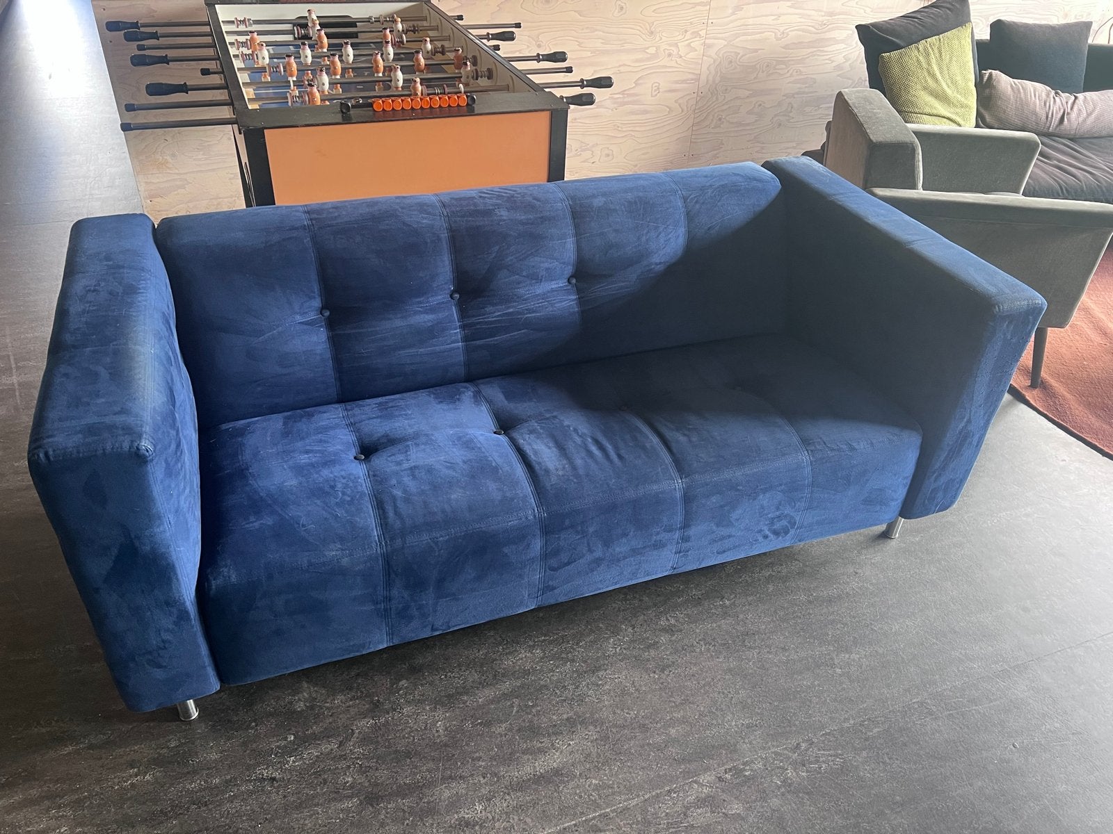 Gelderland bank 6111 2,5 zits blauw suede, Gebruikt, Driepersoons, 75 tot 100 cm, Ophalen of Verzenden