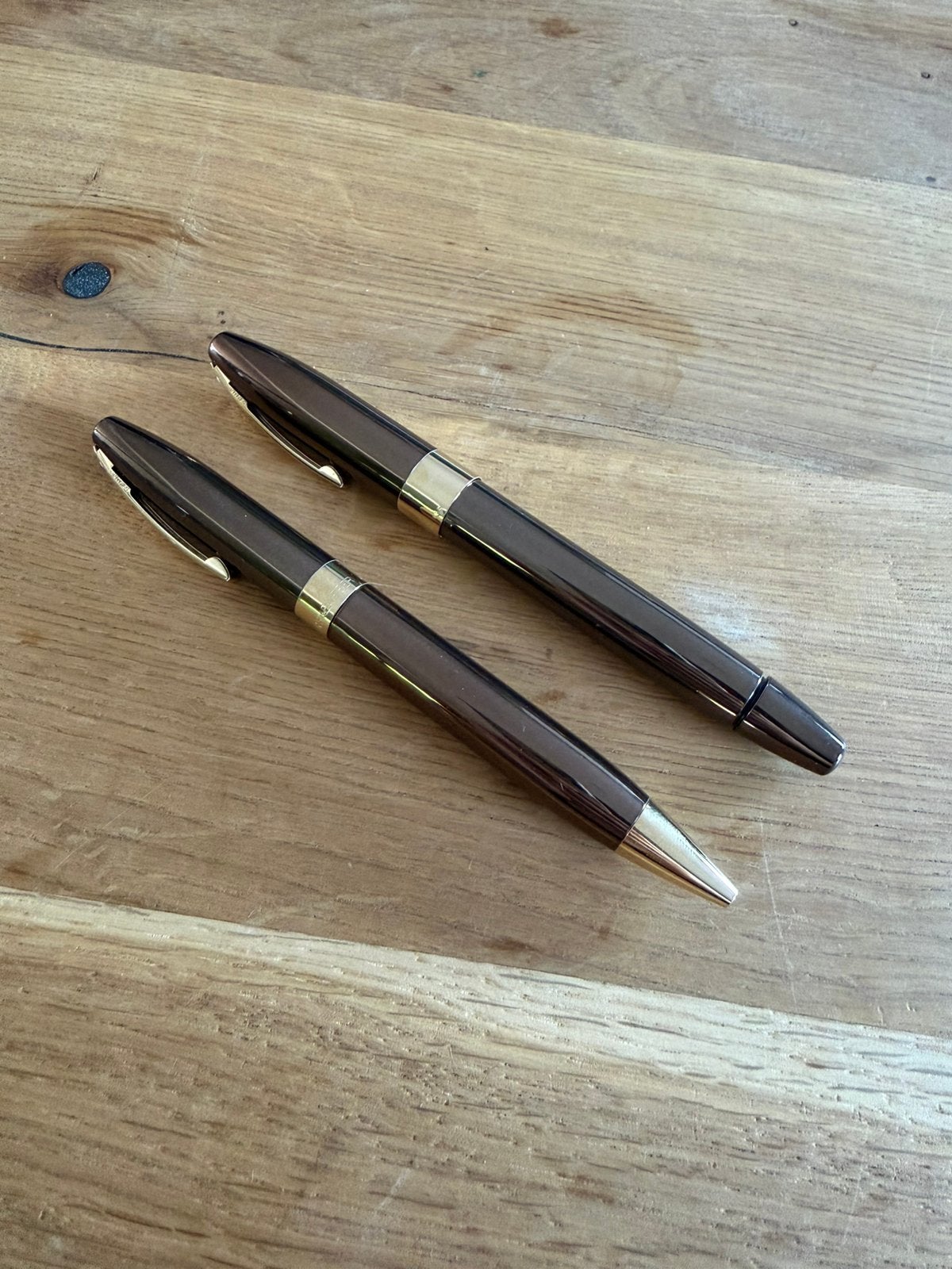 Vintage Sheaffer 14K Gouden Vulpen + Balpen in Leder Etui, Ophalen, Zo goed als nieuw, Vulpen, Overige merken