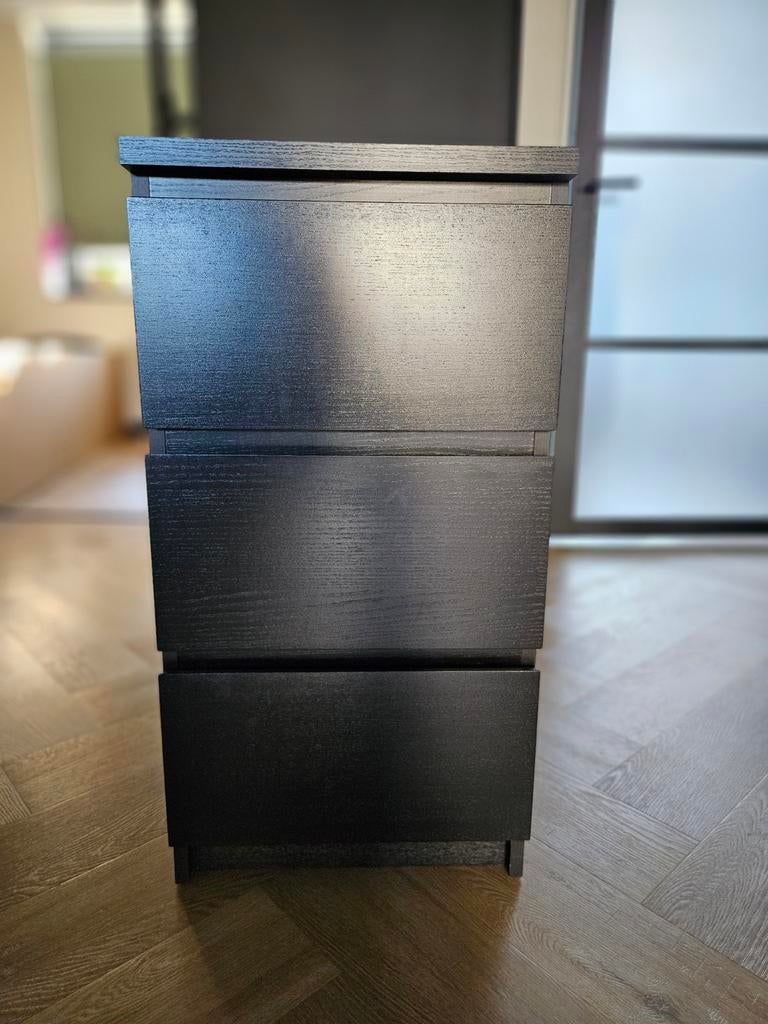 Ikea Malm ladekast met 3 lades - Zwartbruin, Ophalen, Minder dan 50 cm, Gebruikt, Modern, Scandinavisch