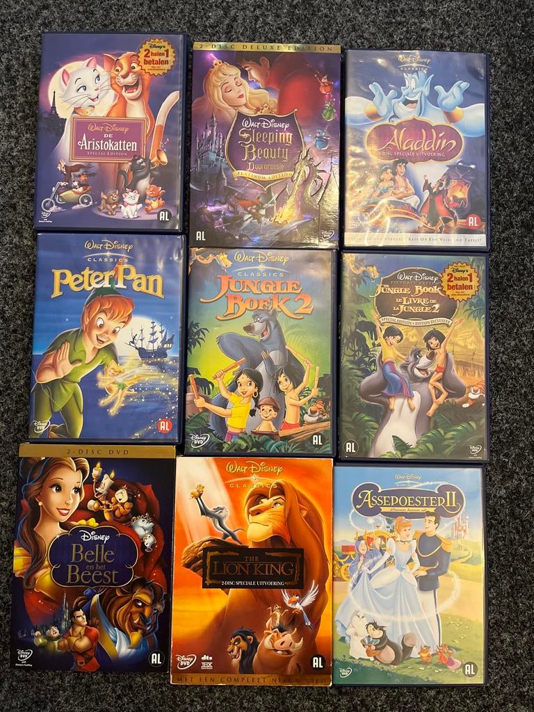 Disney DVD Collectie: Aristokatten, Leeuwenkoning, Aladdin,, Gebruikt, Tekenfilm, Boxset, Ophalen of Verzenden