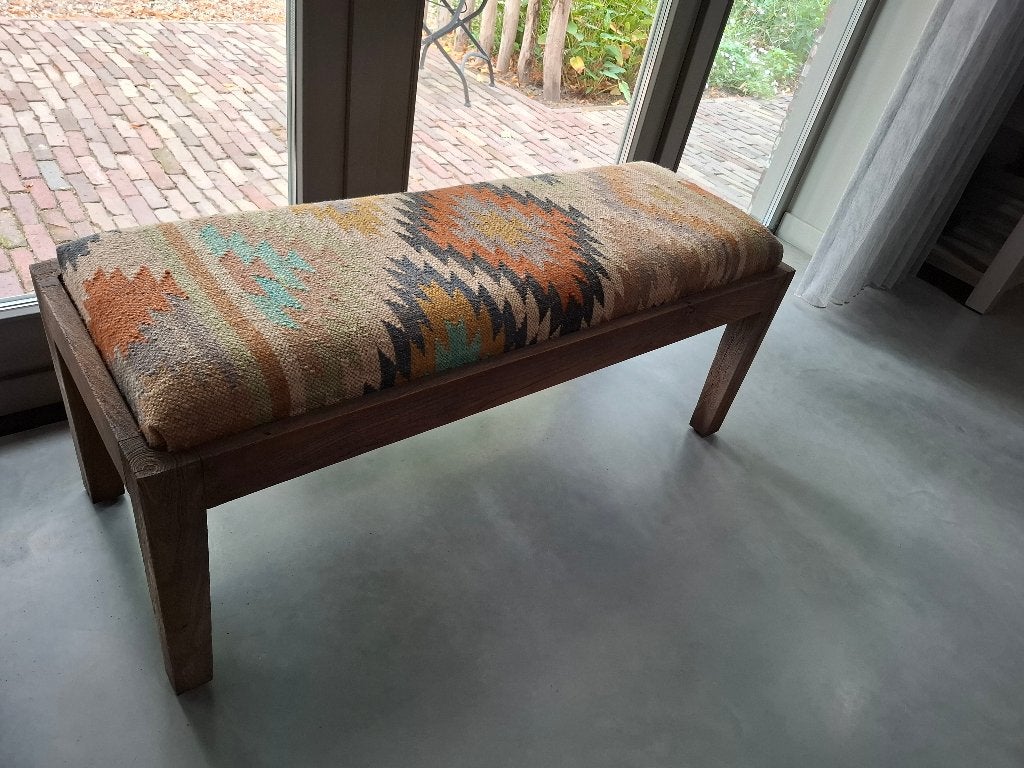 Kelim bankje, Ophalen, Hout, Rechthoekig, Nieuw