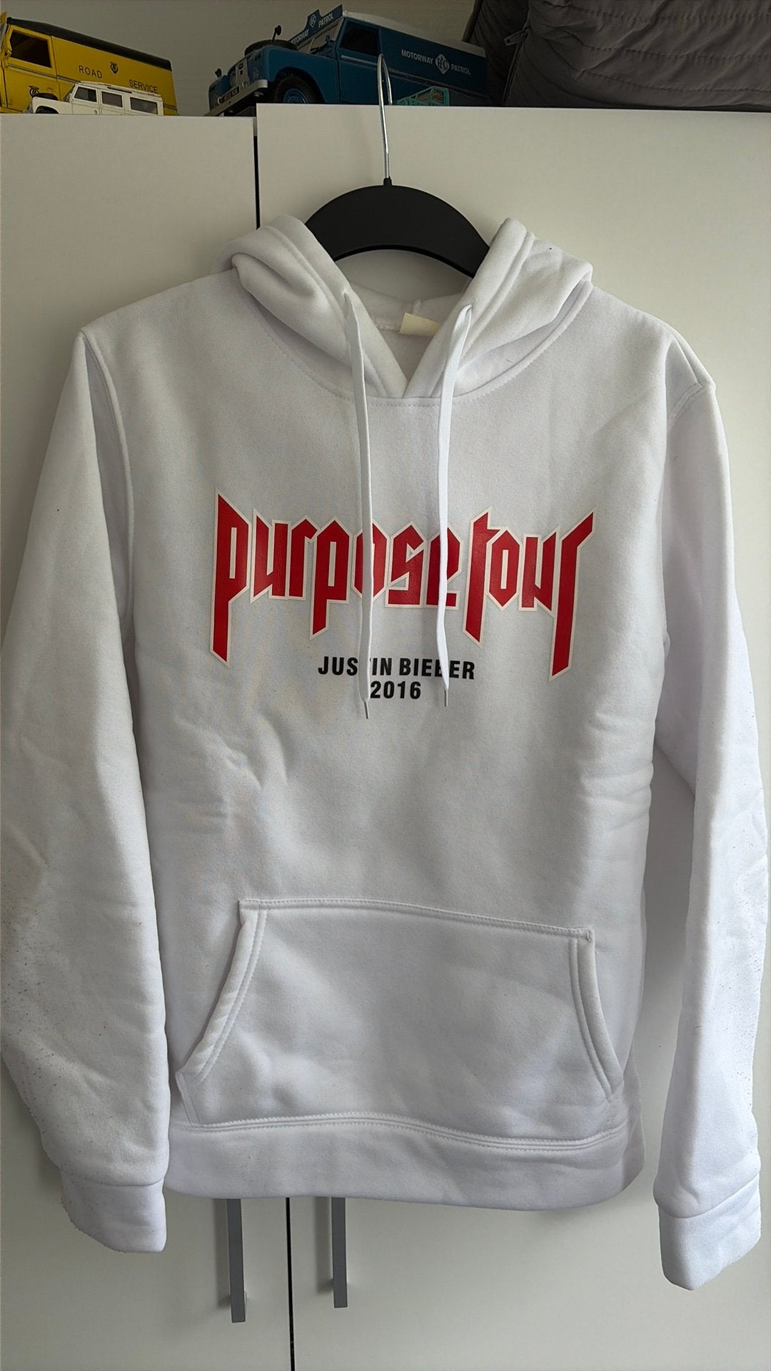 Official Justin Bieber Hoodie Purpose tour, Verzenden, Zo goed als nieuw, Maat 38/40 (M), Wit