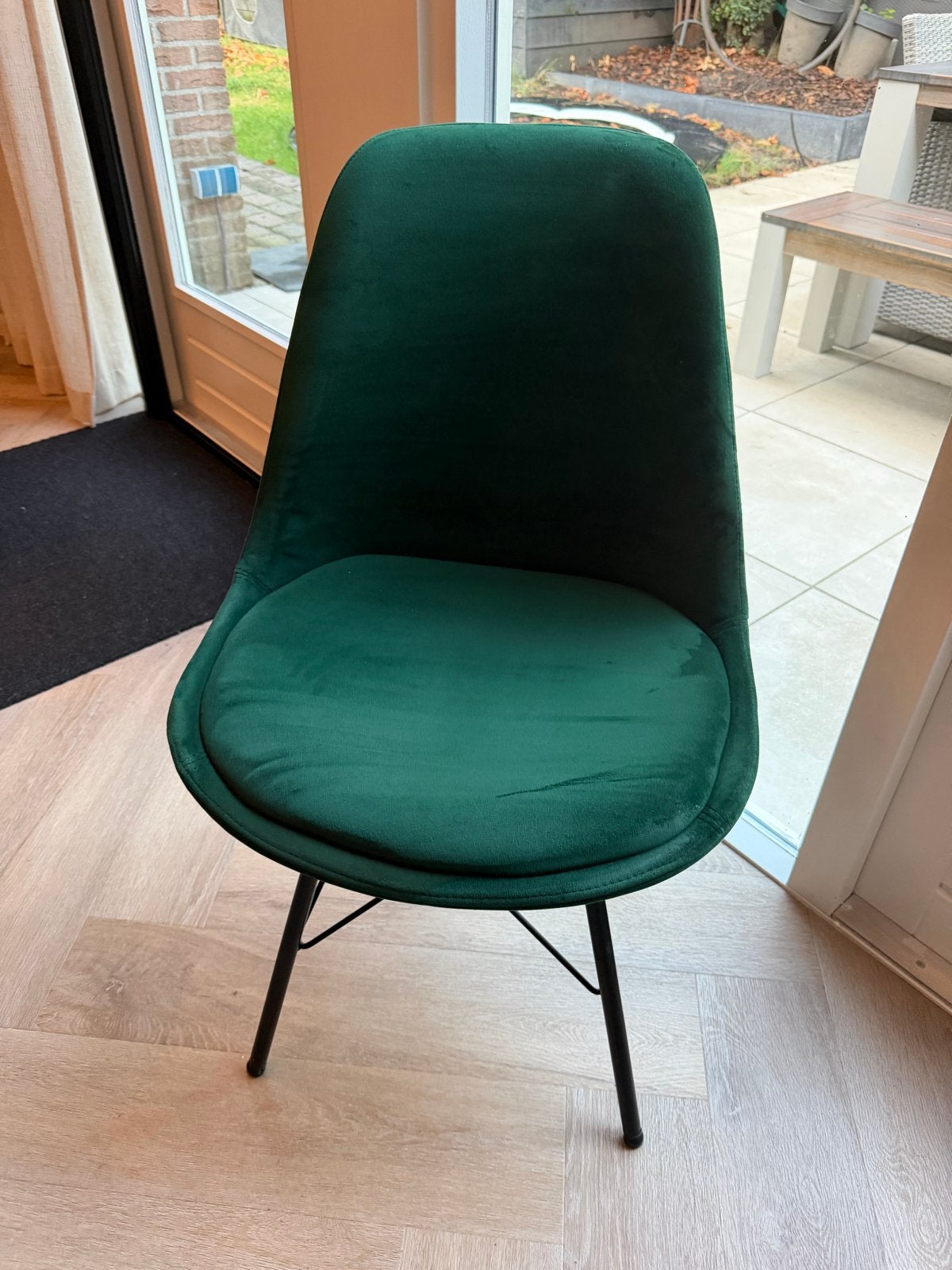 6x Groene velvet eetkamerstoelen, Ophalen, Overige kleuren, Zo goed als nieuw, Stof