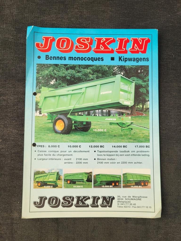 tractor folder Joskin kipwagens, Ophalen of Verzenden, Zo goed als nieuw, Folder