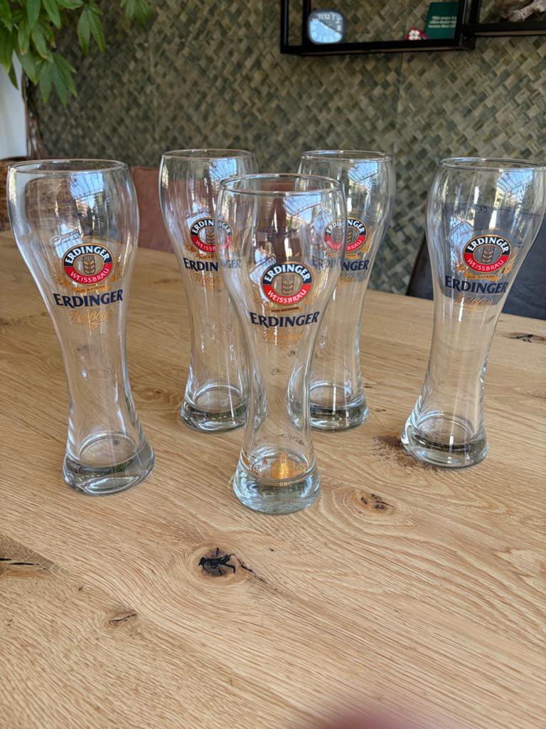 Set van 5 Erdinger Weissbier glazen - 0,5L, Ophalen of Verzenden, Zo goed als nieuw, Overige merken, Glas