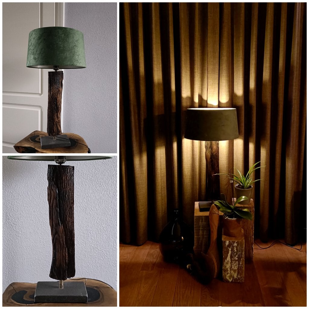 Tafellamp schemerlamp oud eiken boerderijhout 75cm hoog, 75 cm, Schemerlamp, Houtatelier M.Y., Overige merken