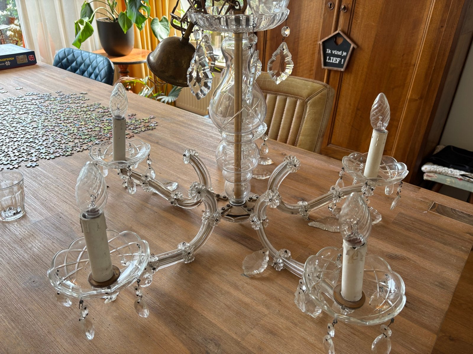 Elegante Maria Theresia kroonluchter met 5 lampjes, Ophalen
