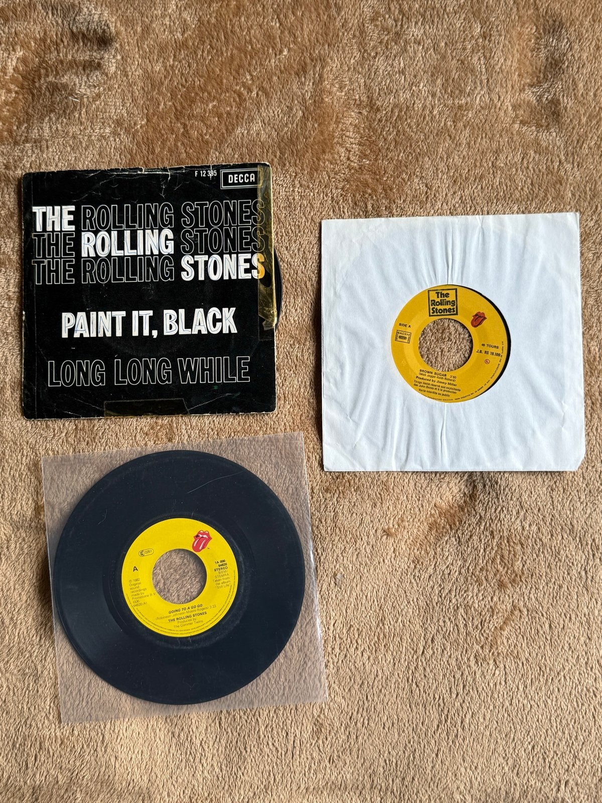 3 Rolling Stones Singles: Paint It Black, Brown Sugar, Going, Gebruikt, Originele persing, 7 inch, Single
