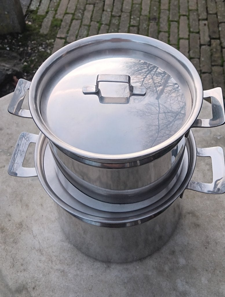 Vintage SOLA pannen RVS in perfecte staat, Met handvatten, Pannenset, Ophalen of Verzenden, Zo goed als nieuw
