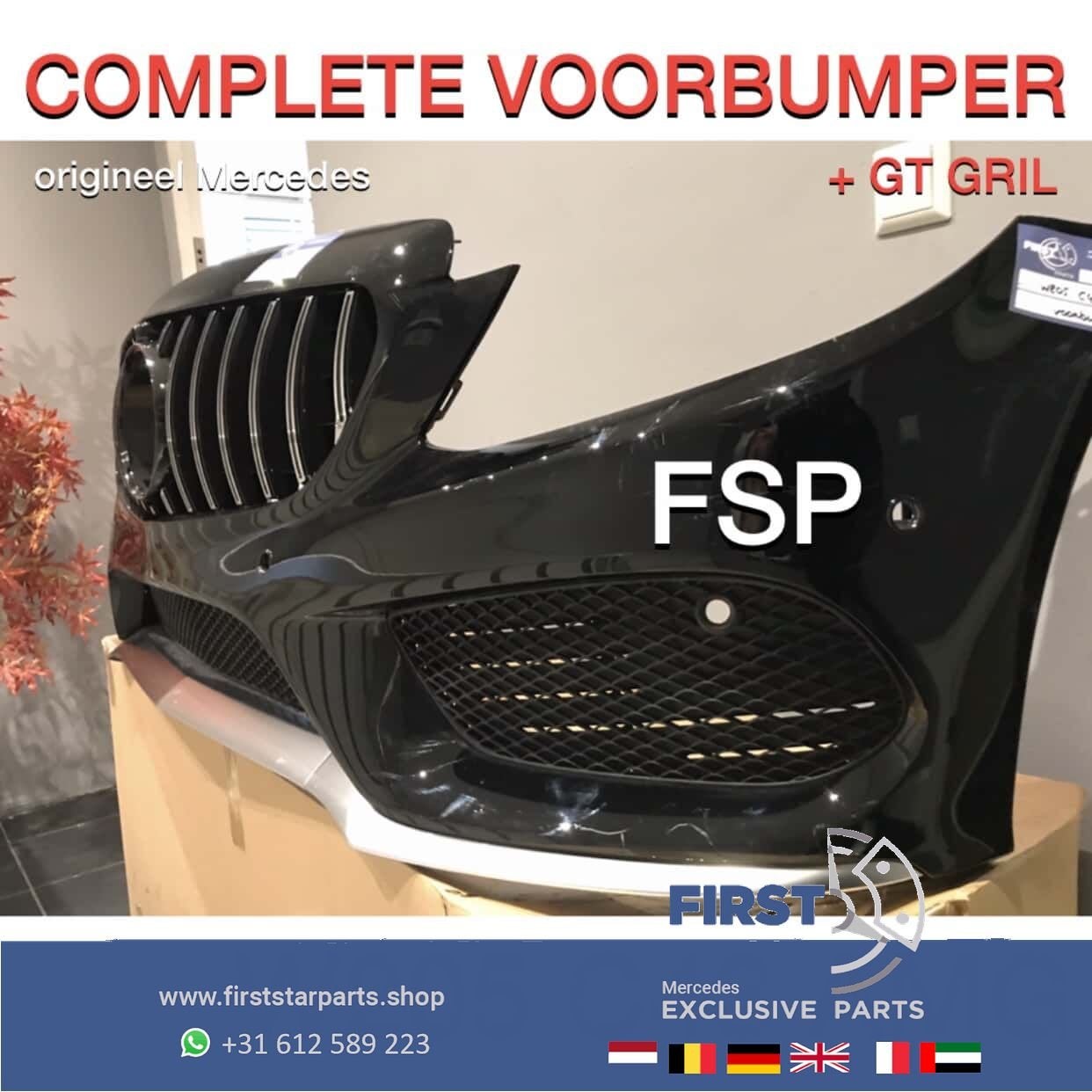 W205 C205 C43 AMG VOORBUMPER ZWART + PANAMERICANA GT GRIL CO, Gebruikt, -, Voor, Ophalen of Verzenden