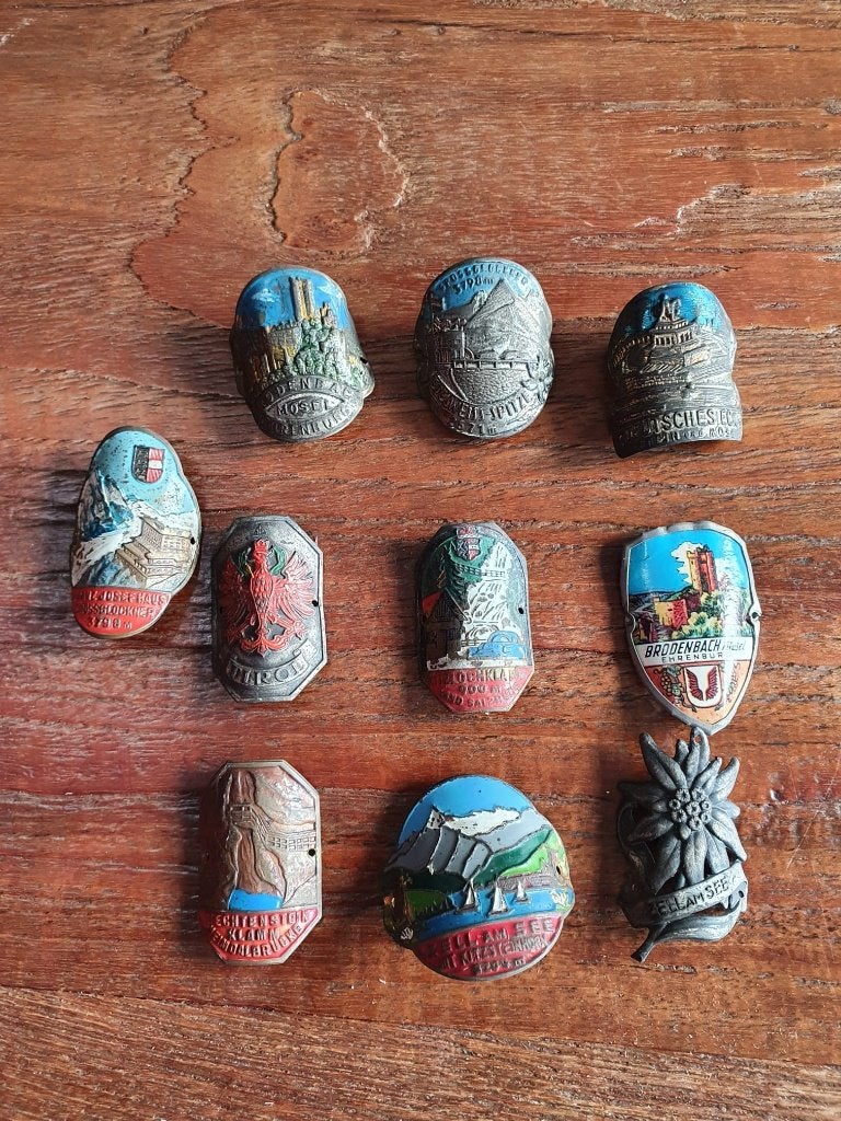 Wandelstokplaatjes metaal o.a Oostenrijk, Ophalen of Verzenden, Gebruikt