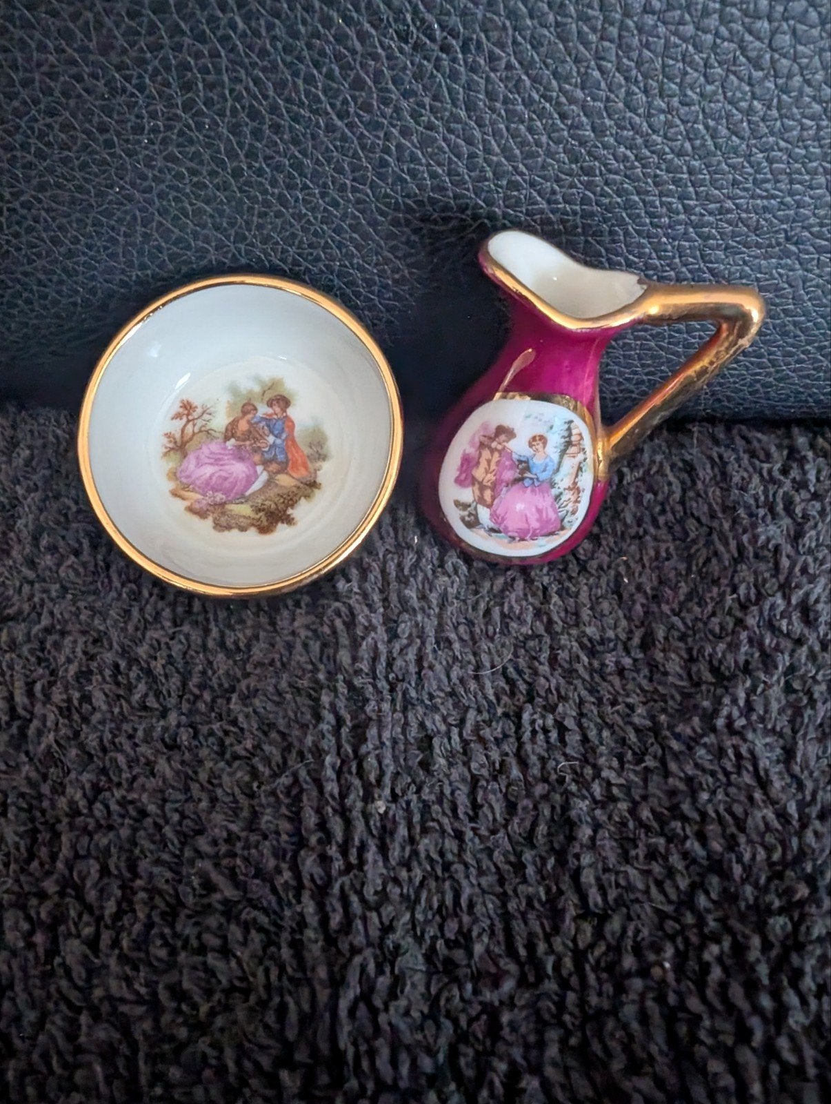 Miniatuur Limoges Frankrijk Wasstel - Rood met Gouden Rand, Antiek en Kunst, Ophalen of Verzenden