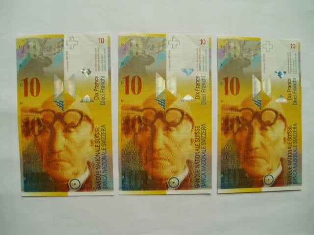 1623. Switzerland, 3 X 10 franken 2010 UNC Le Corbusier., Verzenden, Overige landen, Setje