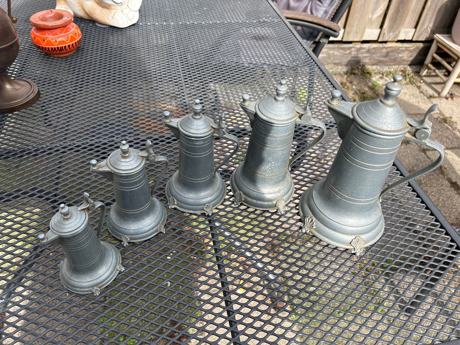 Set van 5 antieke tinnen kannen/kruiken, Antiek en Kunst, Ophalen of Verzenden