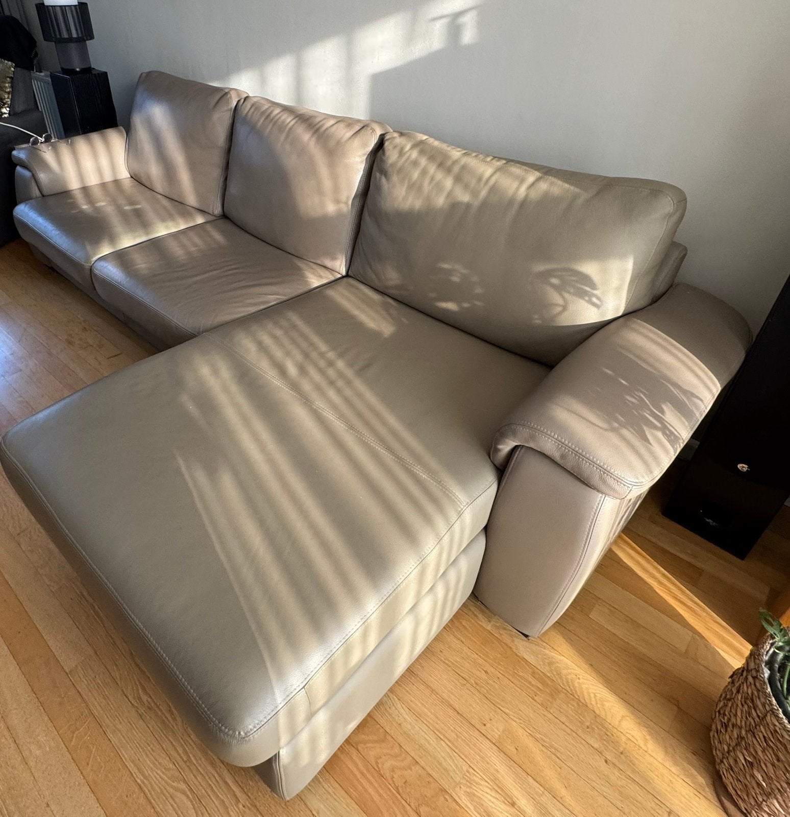 Leren hoekbank 310 cm met chaise longue | Taupe, Huis en Inrichting, Ophalen, Gebruikt, Leer