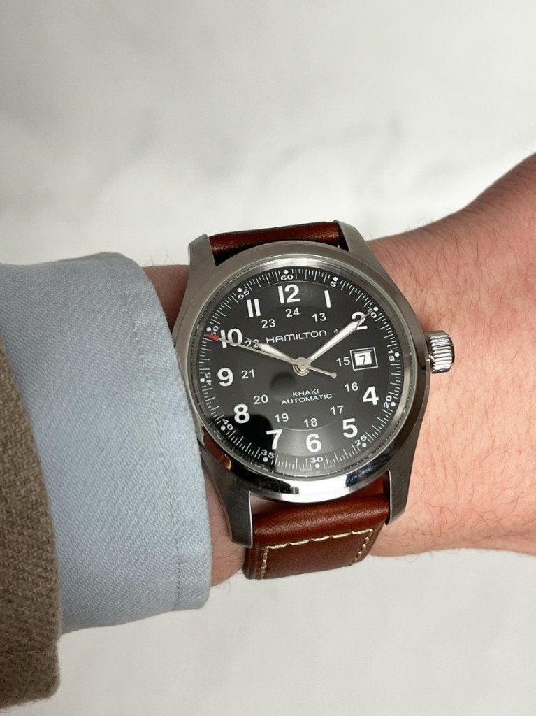 Hamilton Khaki Field Automatic 38mm, Overige merken, Leer, Staal, Polshorloge