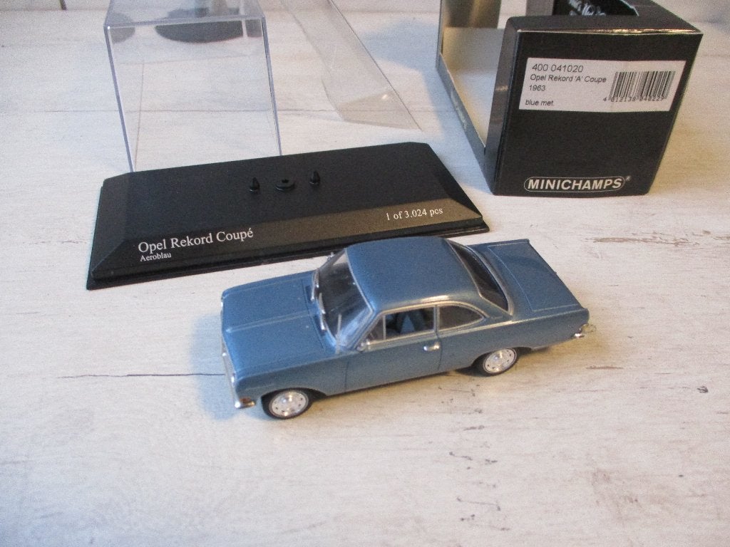 Minichamps Opel Rekord Coupe Aeroblau Metalic 1963, Ophalen of Verzenden, Nieuw, Auto, MiniChamps