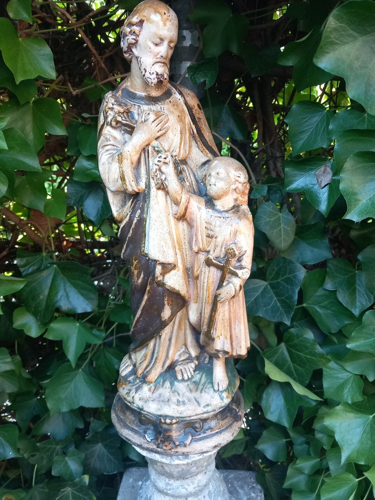 Antiek beeld van Sint Jozef met kindje Jezus, 50 cm, Ophalen of Verzenden