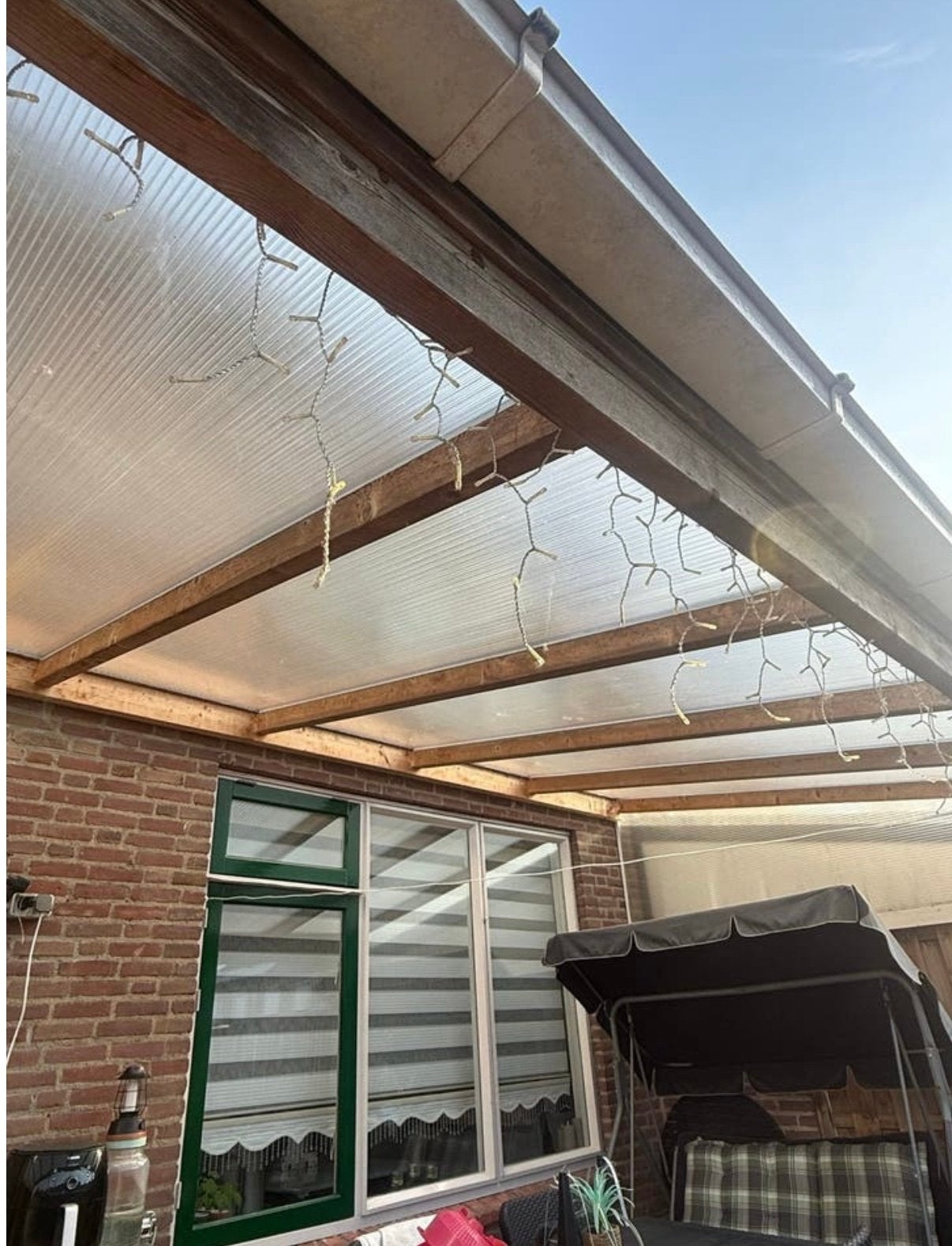 Ruime Veranda met Polycarbonaat Dak en Houten Constructie, Ophalen, Gebruikt, Veranda