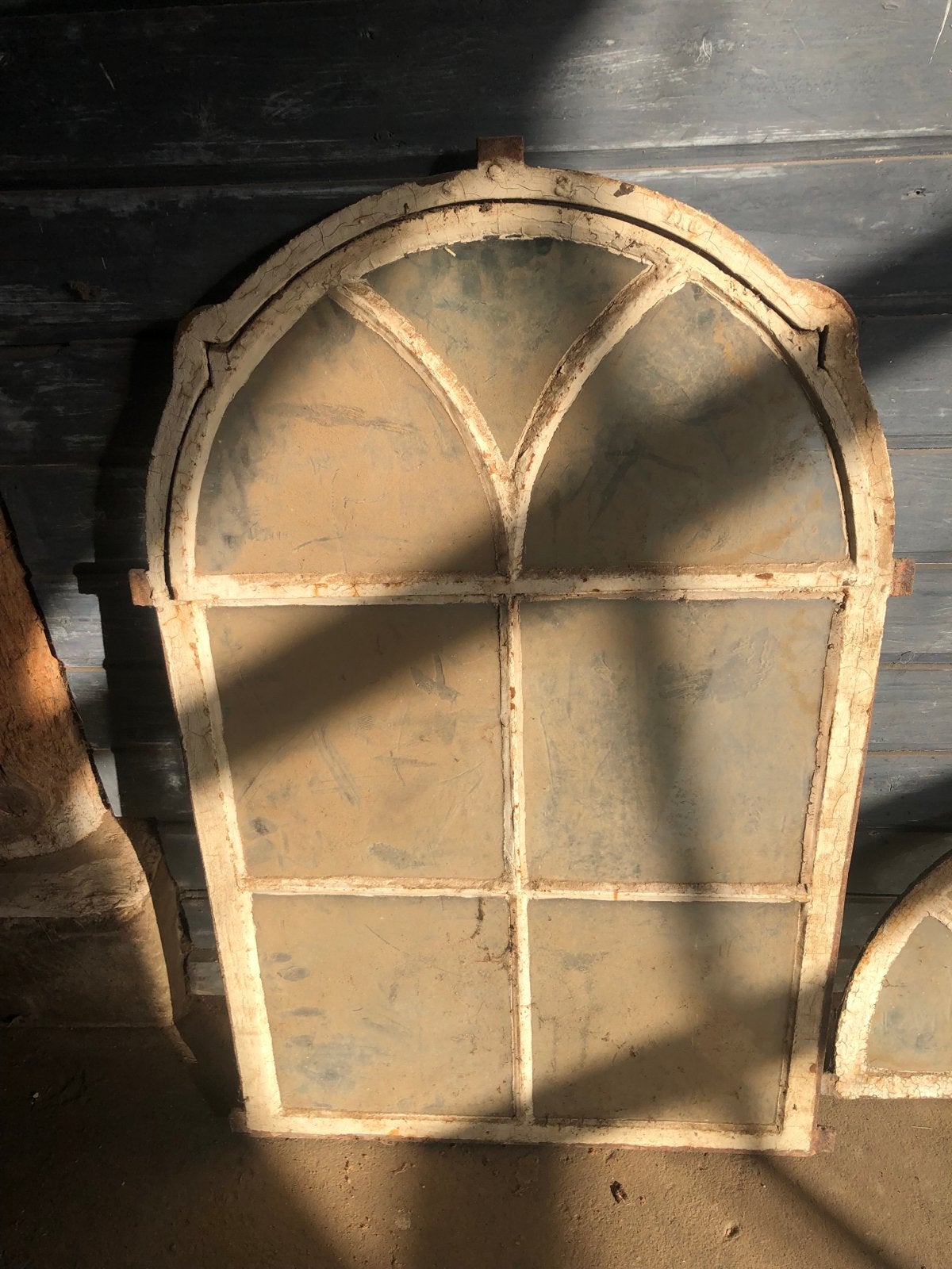 Antiek gietijzeren raamwerk met glas, Ophalen, Gevelraam of Ruit, Gebruikt, 80 tot 120 cm