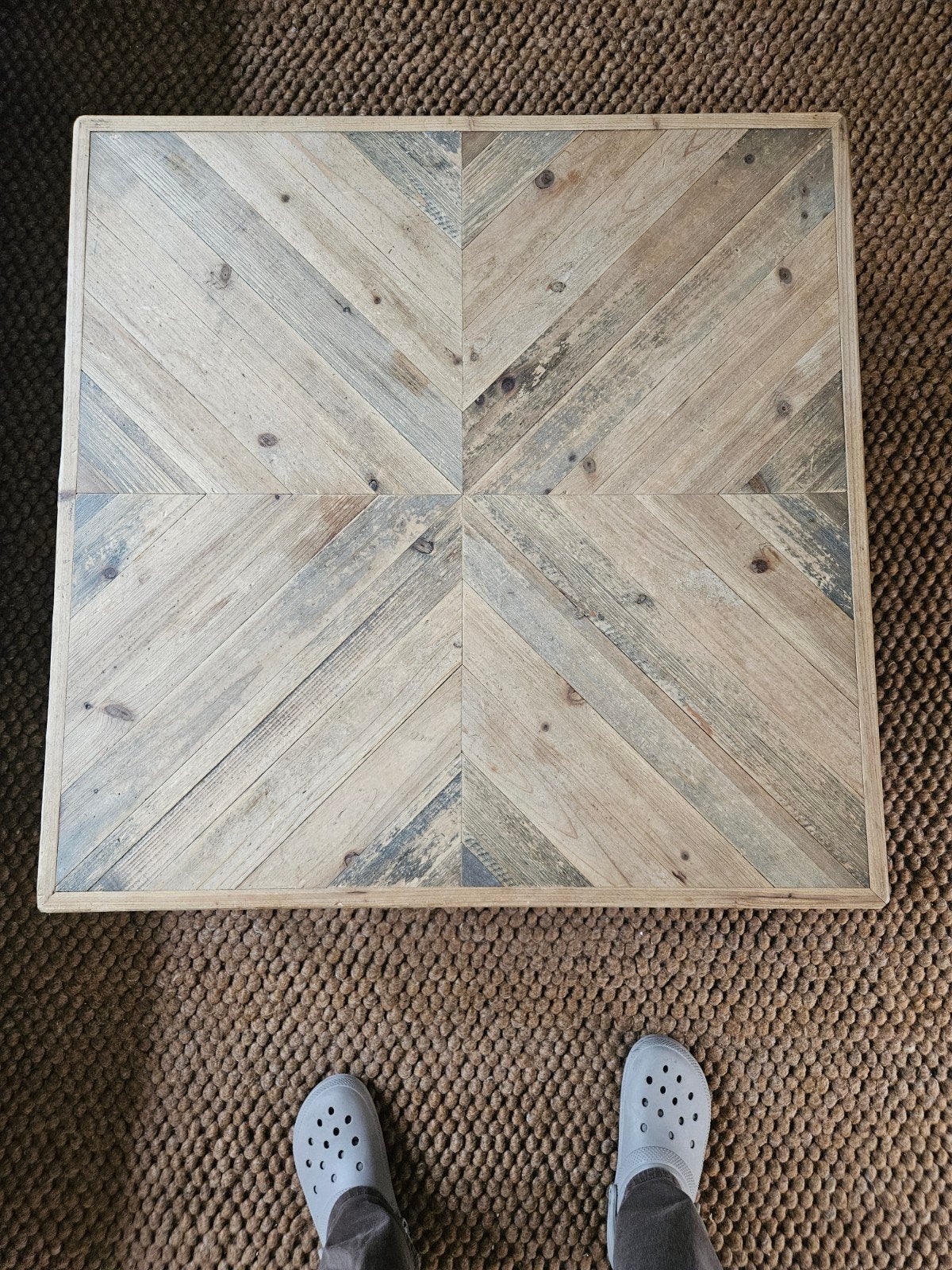 Houten salontafel met stalen onderstel (OPHALEN VOOR 20/09!), Overige houtsoorten, Gebruikt, 100 tot 150 cm, Industrieel