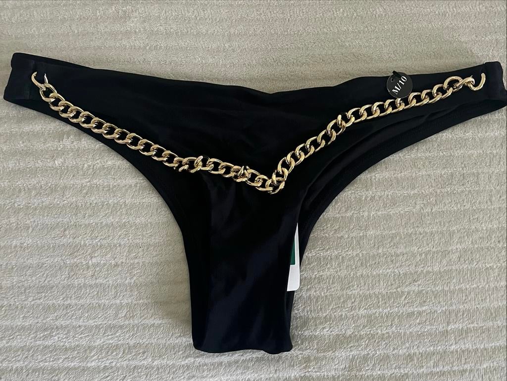 Hunkemöller Rebecca Mir Bikini Broekje Zwart met Gouden Kett, Ophalen of Verzenden, Nieuw, Zwart, Bikini