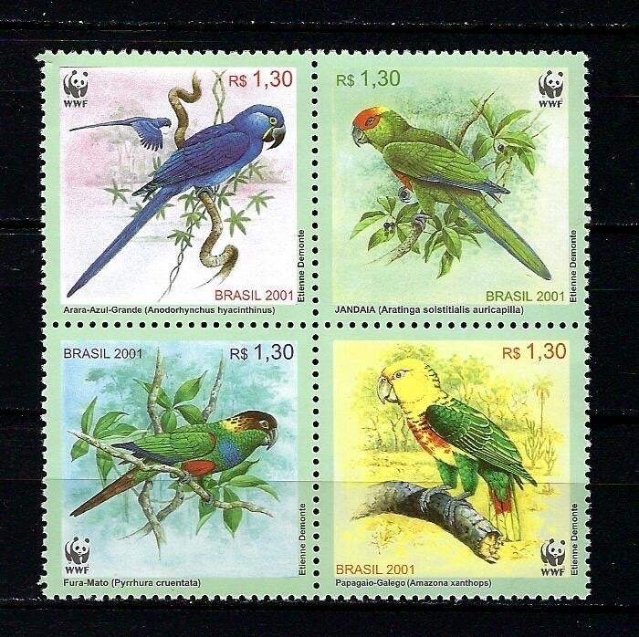 WWF Brasil uit 2001 Postfris (vogels), Ophalen of Verzenden, Postfris, Dier of Natuur