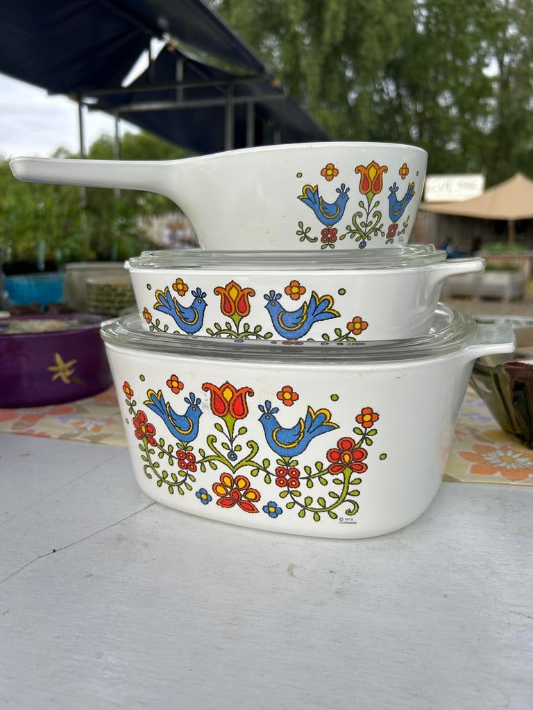 Vintage Pyroflam Corning Schalen Set - 1975 'Blue Birds', Ophalen
