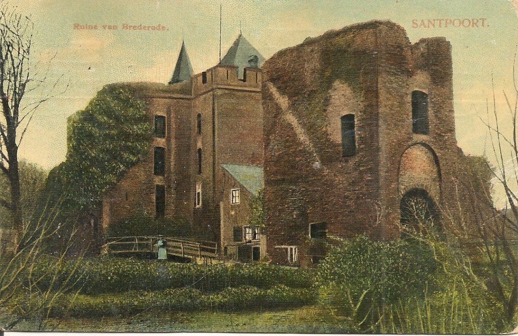Oude briefkaart Ruïne van Brederode, Santpoort, Ophalen of Verzenden, Voor 1920, Gelopen, Noord-Holland
