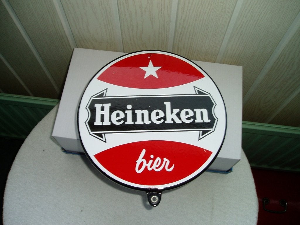 Heineken bordje  23 cm  Emaille, Ophalen of Verzenden, Gebruikt, Reclamebord