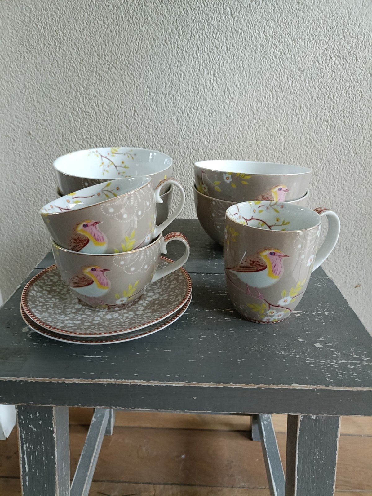 Pip Studio servies met vogelprint - Kopjes, schotels, Ophalen of Verzenden