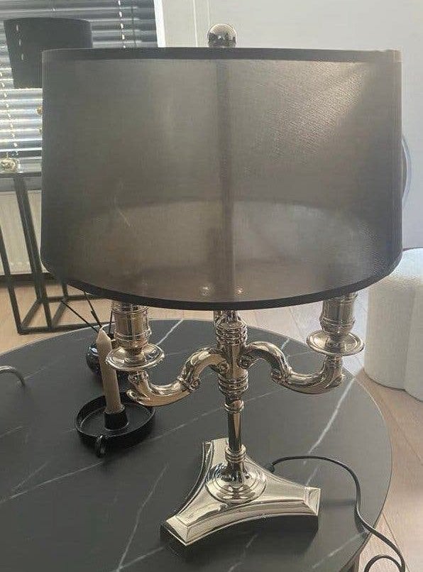Eichholtz Tafellamp, 3-lichts, chroom met zwarte kap, NwSt., Overige merken, E14 (klein), Ophalen of Verzenden, Met schakelaar