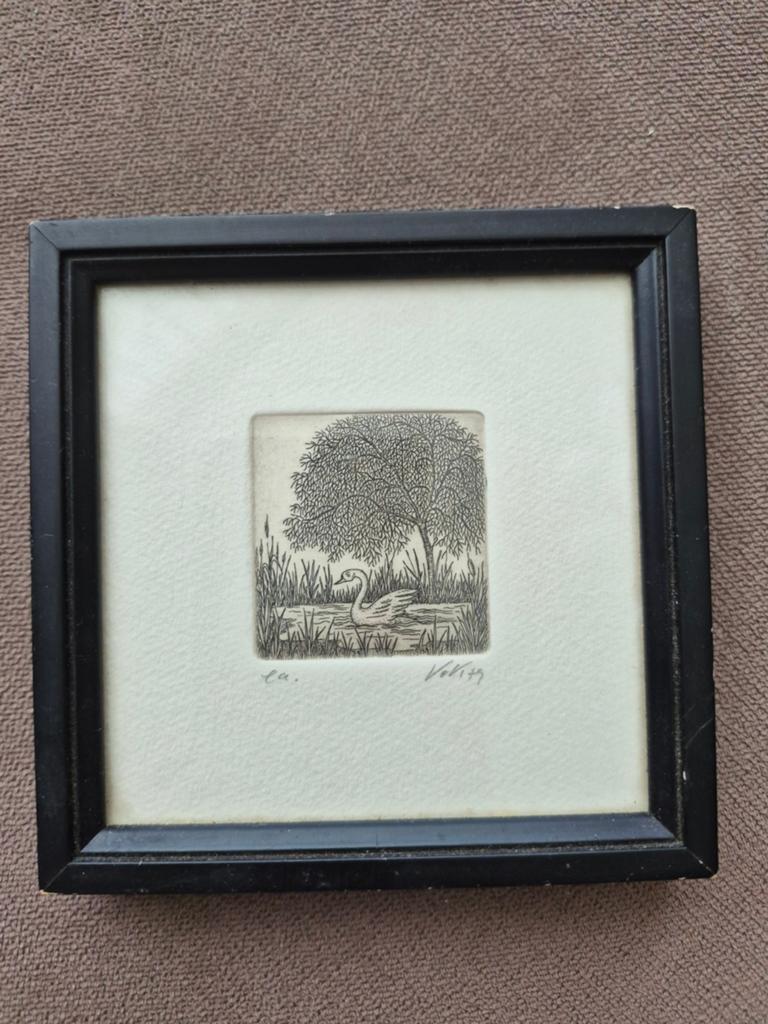 Ets Zwaan in meer door de bekende Volker Kühn, Antiek en Kunst, Ophalen of Verzenden