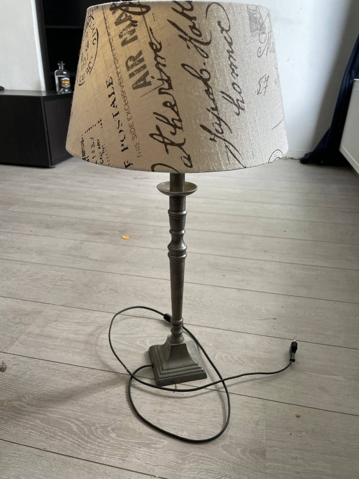 Zilveren lamp met stoffen kap, Huis en Inrichting, Ophalen, Zo goed als nieuw