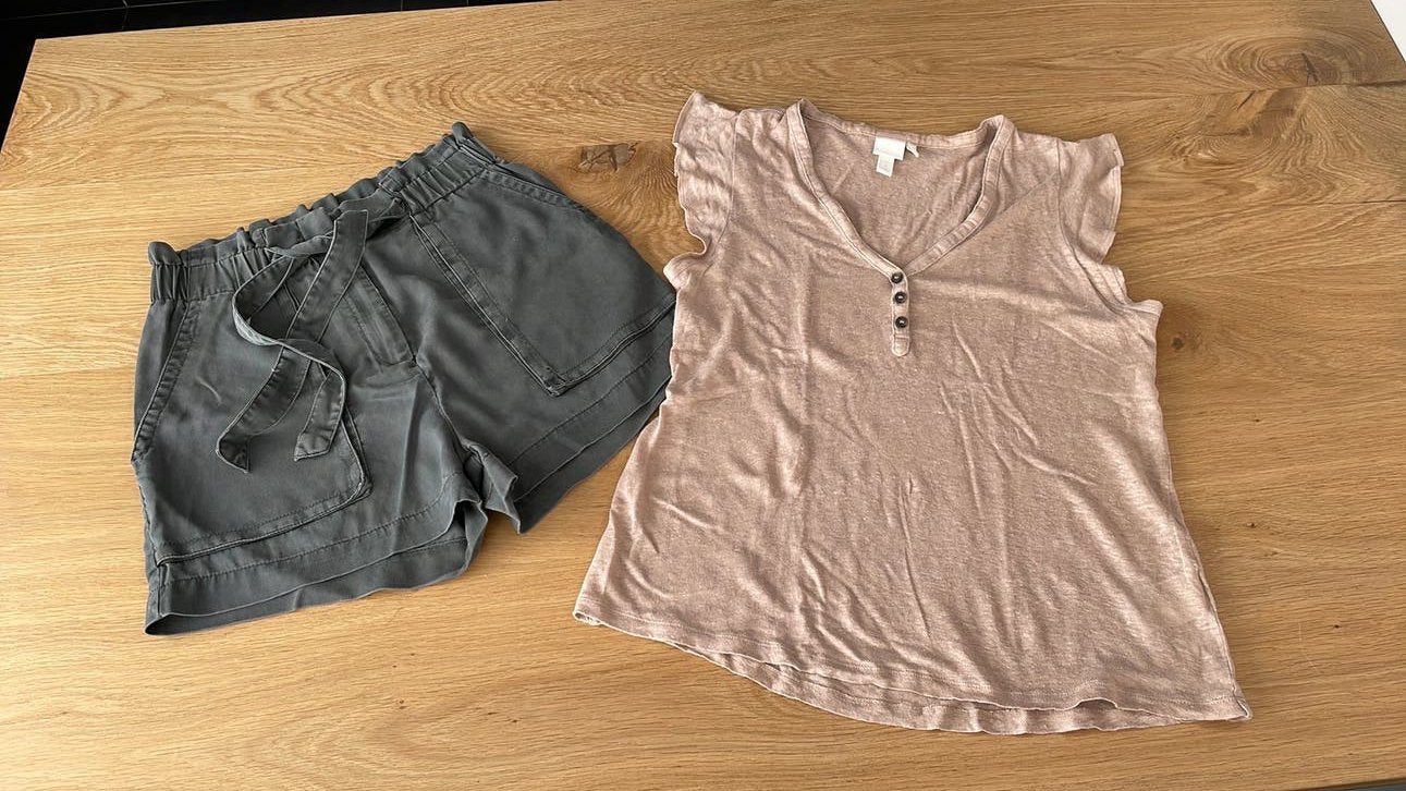 H&M zomerset short grijs linnen ecru shirt maat S igst, Ophalen of Verzenden, Zo goed als nieuw