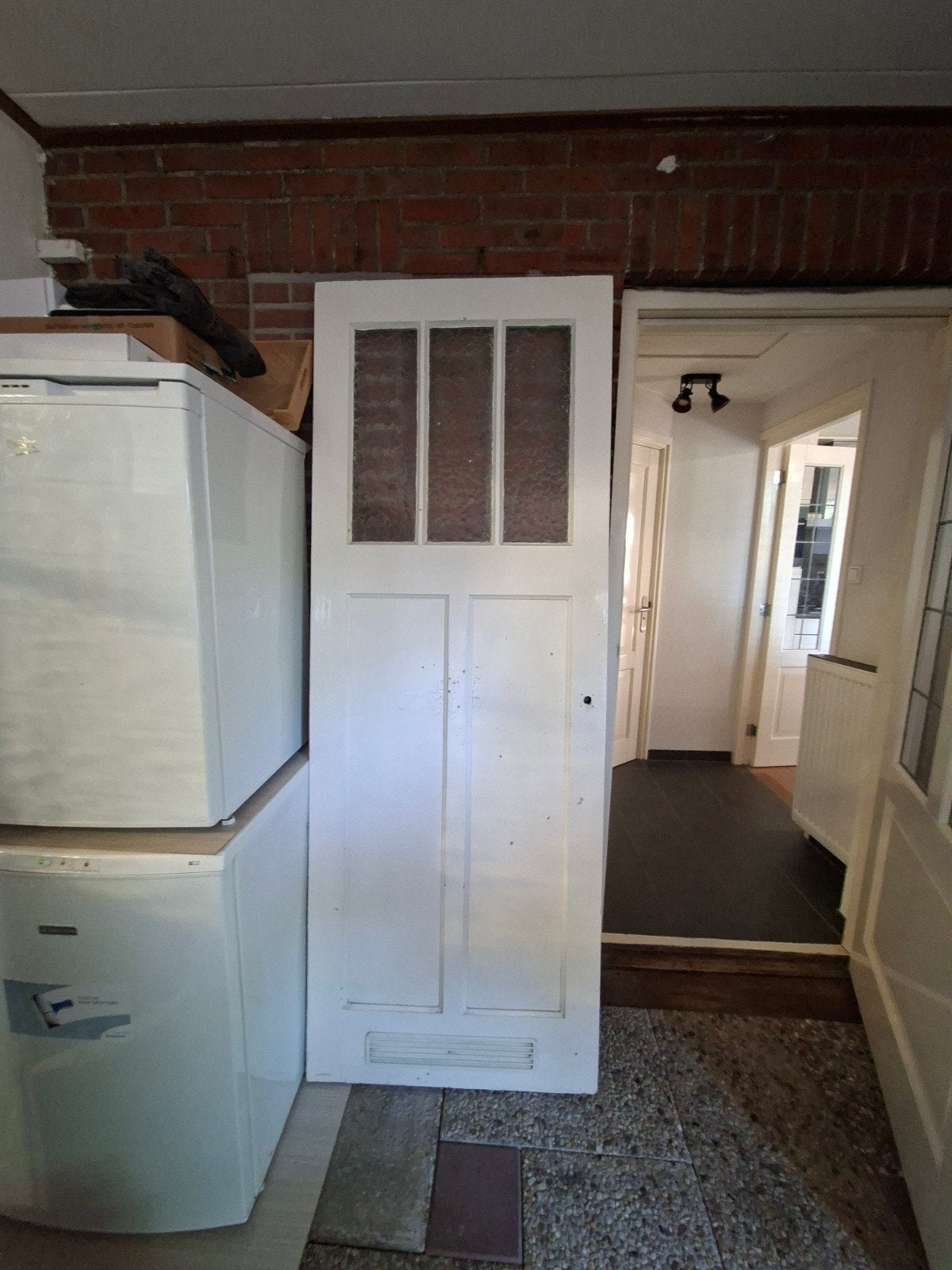 Paneel  binnendeur met 3 glaspanelen, Ophalen, Gebruikt, 80 tot 100 cm, Binnendeur