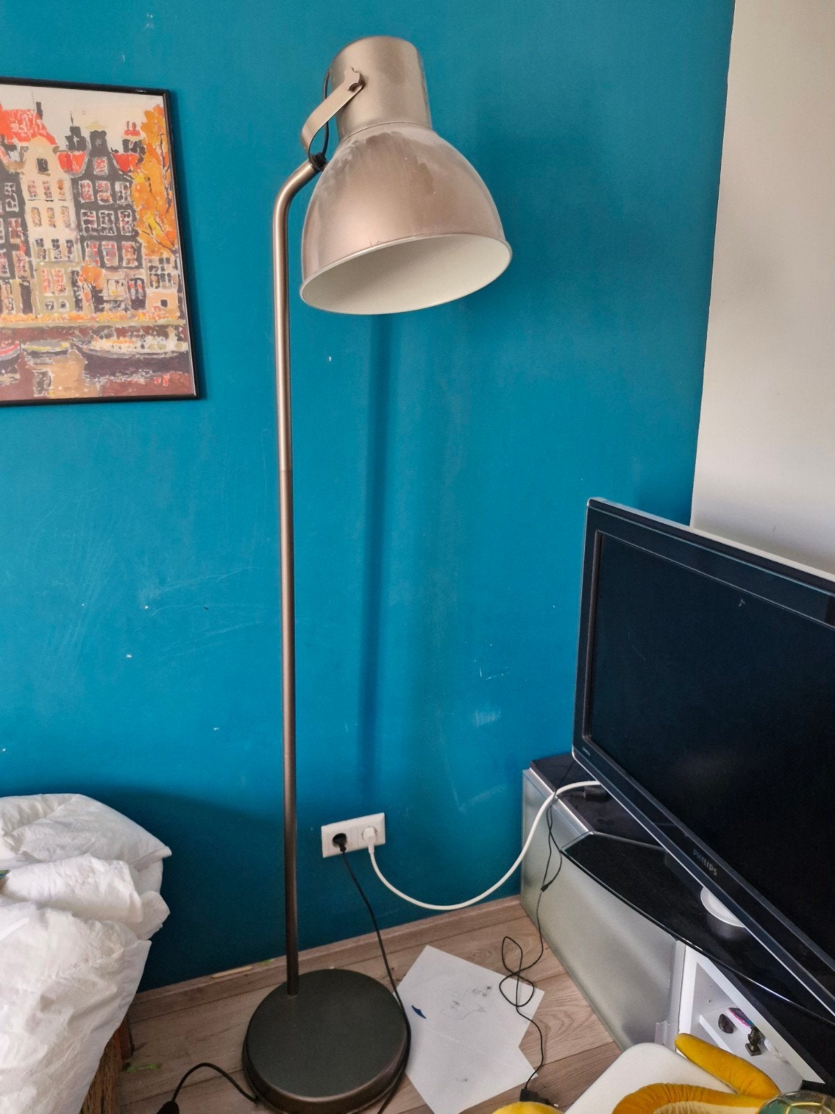 Moderne staande lamp met industriële look, Huis en Inrichting, Ophalen, Gebruikt, Industrieel, Modern, E27 (groot)