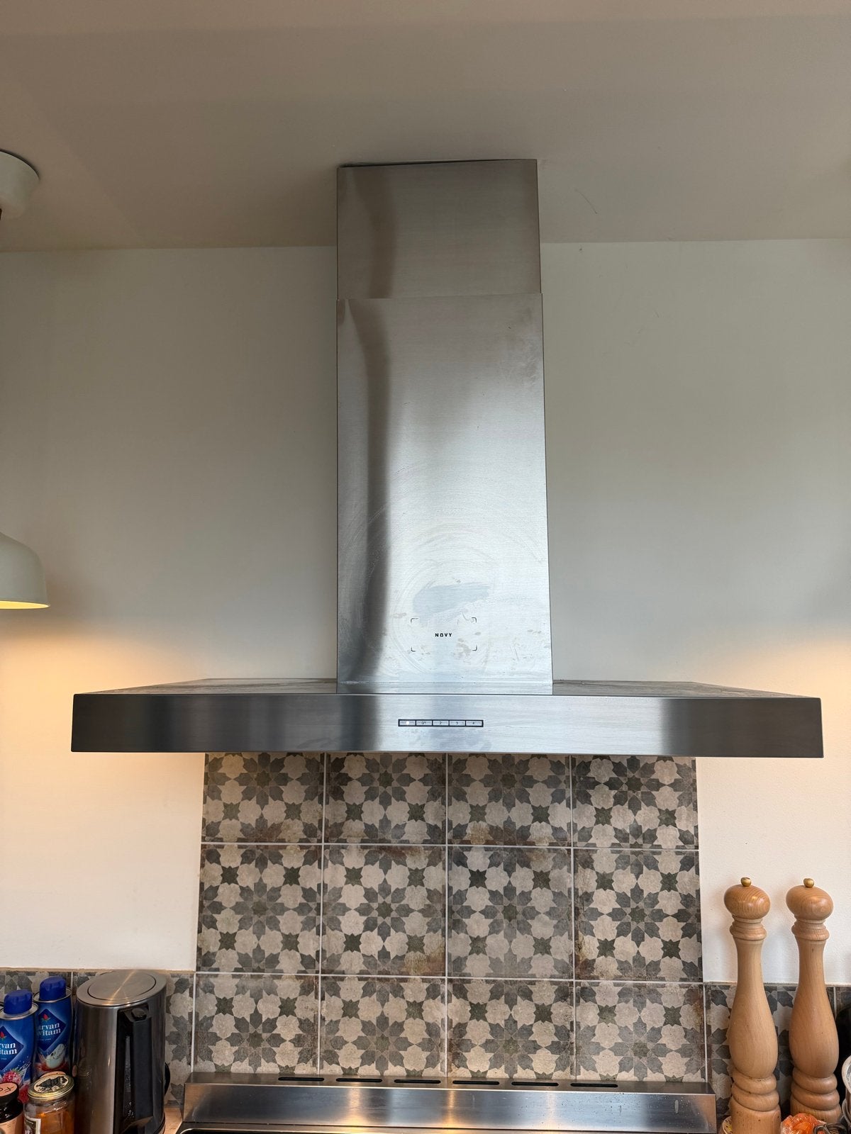 Novy Salsa afzuigkap 90 cm breed, 52 cm diep (4 maanden oud), Ophalen, Zo goed als nieuw, Inbouw, Wandschouwkap
