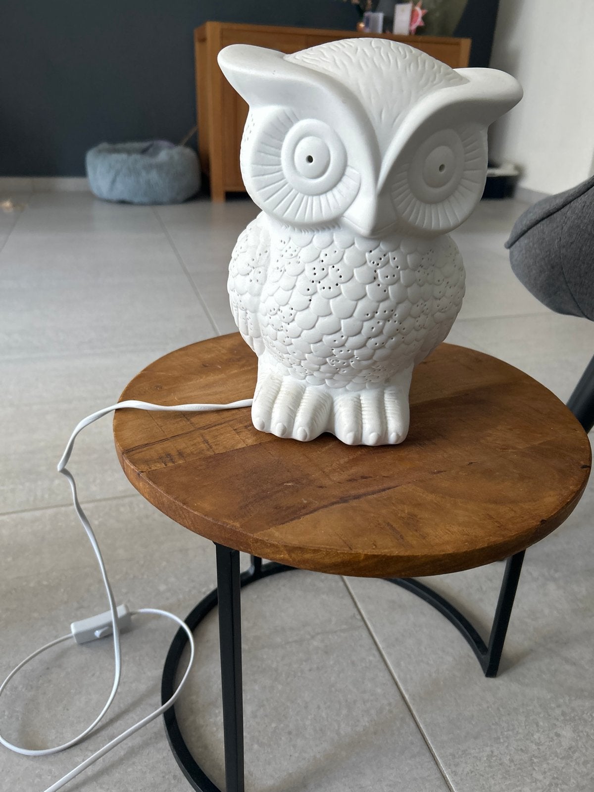 Leuke uilenlamp, ca. 25 cm hoog, Wit, Gebruikt, Steen/keramiek, Ophalen